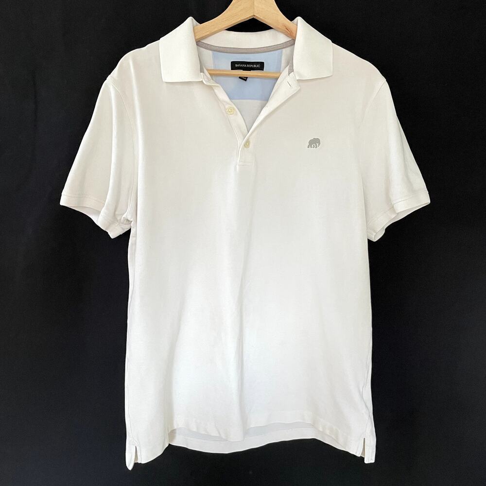 Banana Republic white polo shirt collared men's size large golf cotton top